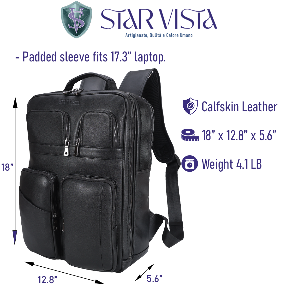 Angelo 17.3" Multi Pockets Vintage Leather Laptop Backpack