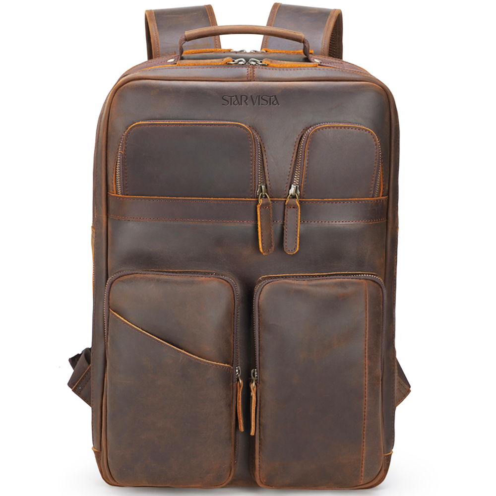 Angelo 17.3" Multi Pockets Vintage Leather Laptop Backpack