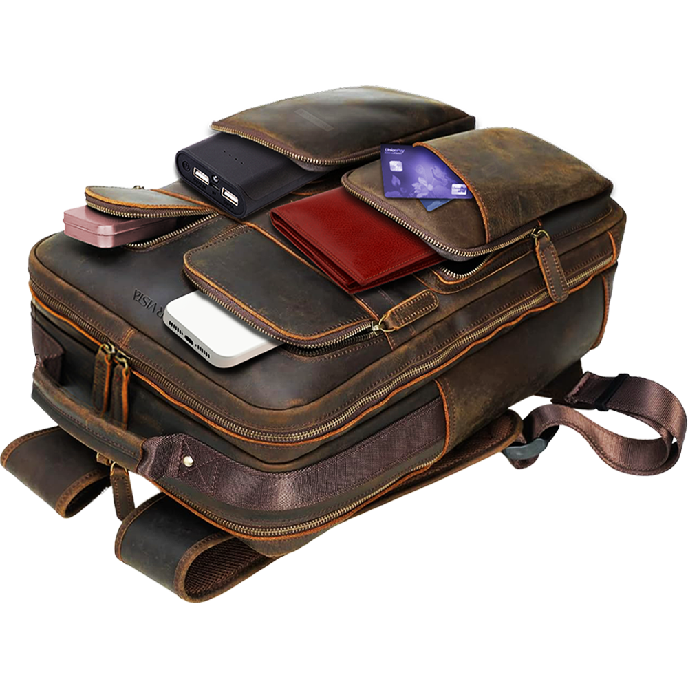 Angelo 17.3" Multi Pockets Vintage Leather Laptop Backpack