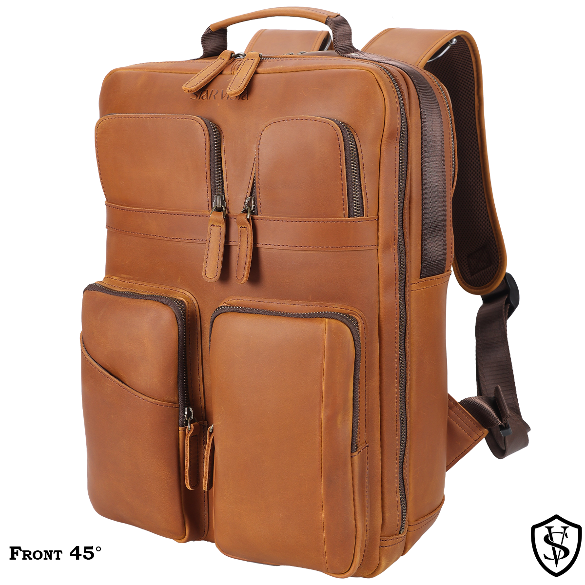 Angelo 17.3" Multi Pockets Vintage Leather Laptop Backpack