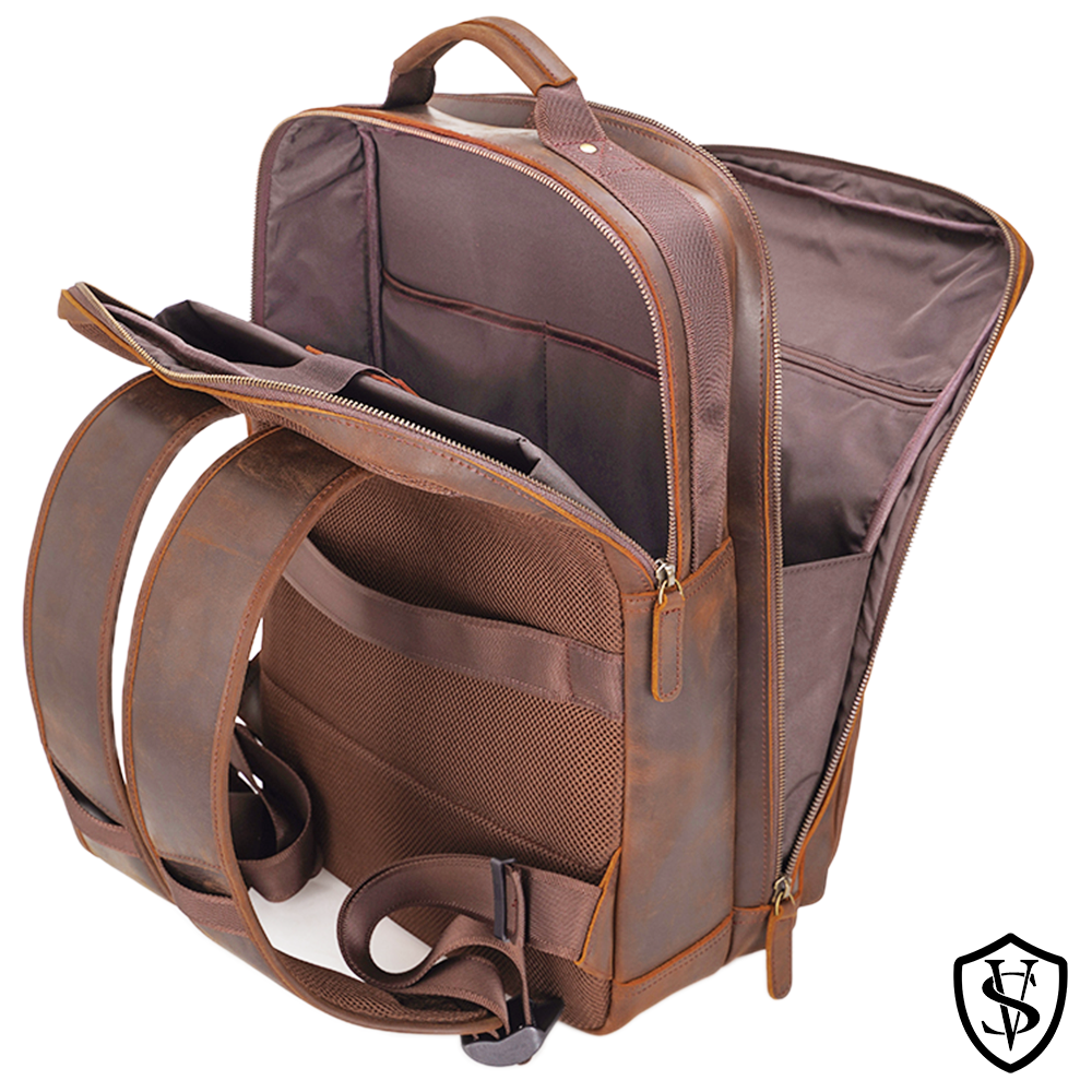 Angelo 17.3" Multi Pockets Vintage Leather Laptop Backpack